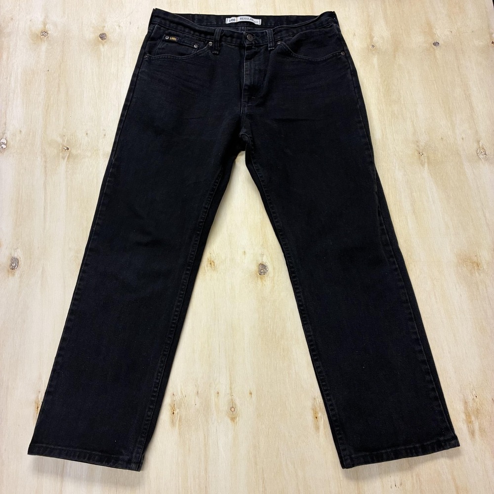 Lee Regular Fit Jeans Mens 34x30 Black Denim Straight Leg Dark Wash Casual